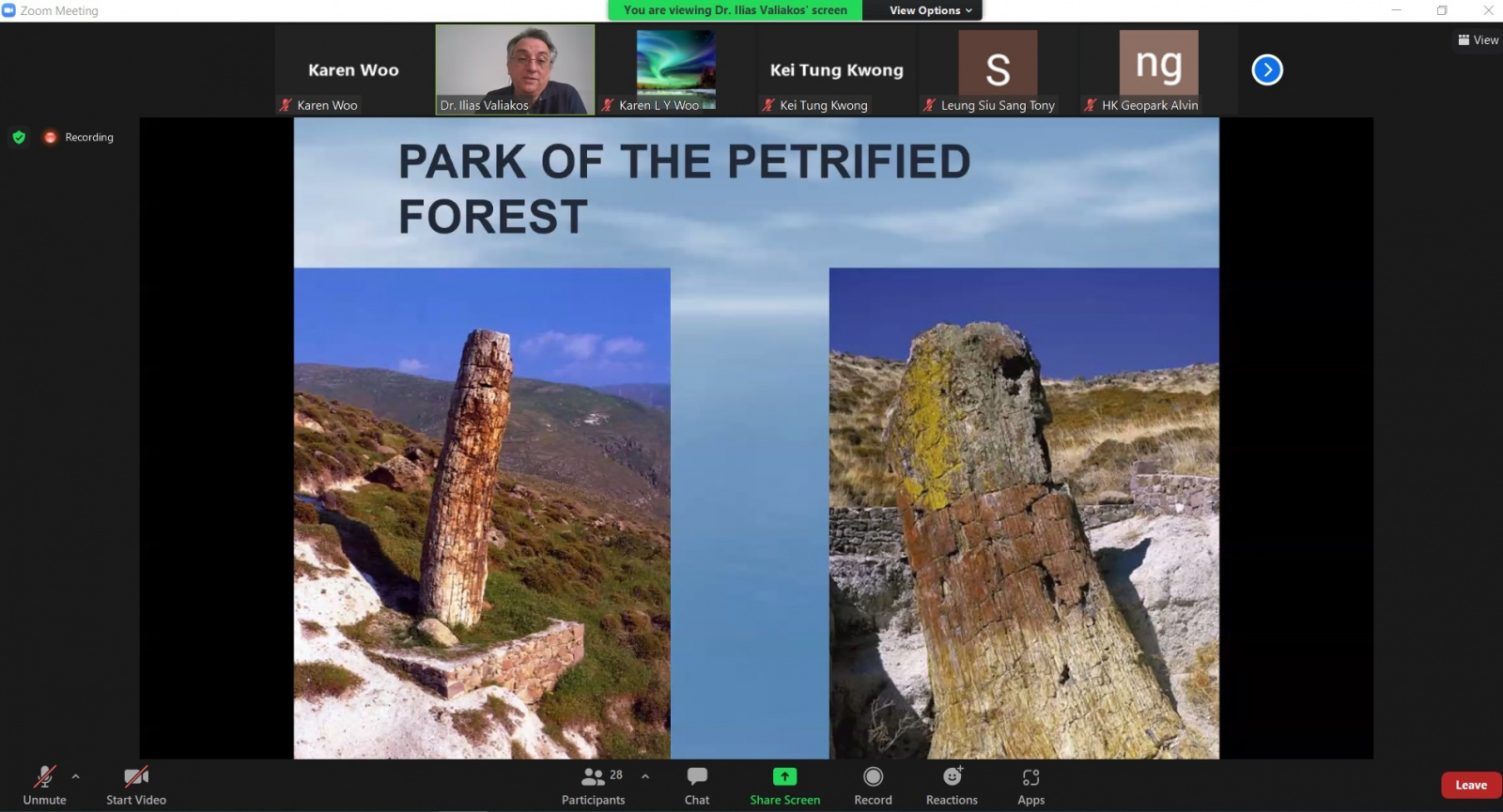 Dr. Ilias Valiakos, UNESCO global geopark expert, talked with GRMG students about the geological heritage in the Lesvos Island UNESCO Global Geopark in Greece especially the largest known standing trunk of a sequoia petrified tree in the world.
